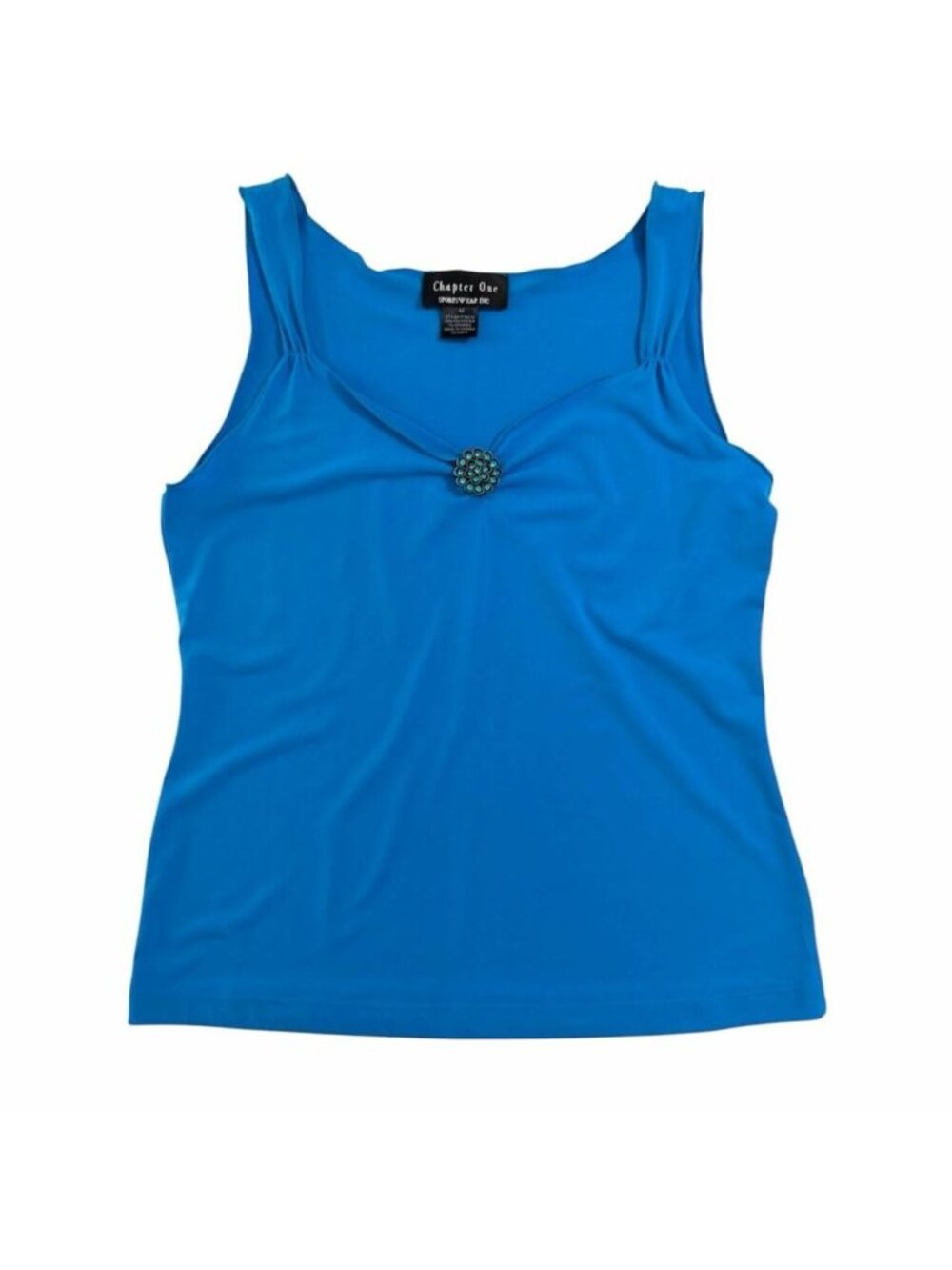 Y2K Deadstock Drape V Neck Rhinestone Flower Embellished Sleeveless Top